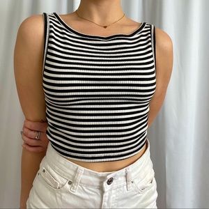 Women’s black and white striped crop top
